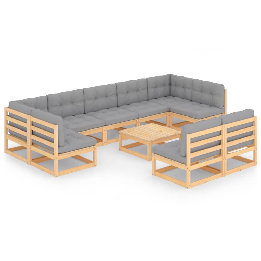 10-tlg. Garten-Lounge-Set mit Kissen Kiefer Massivholz